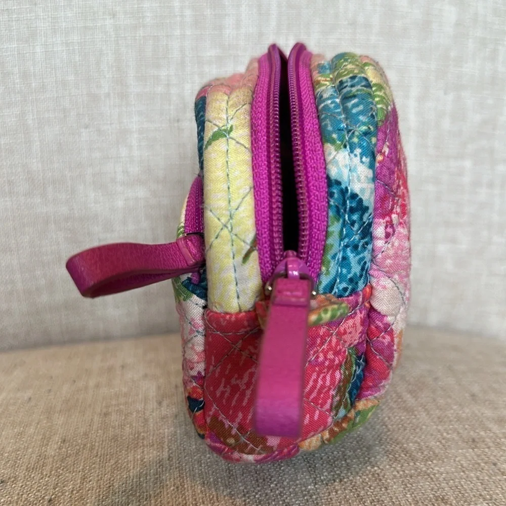 Quilted Floral Patchwork Wristlet Cosmetic Pouch - Pink & Blue EUC